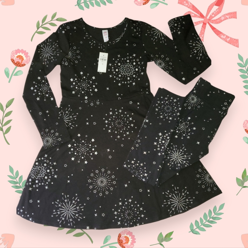 Justice Black Long Sleeve Dress Tunic Top with matching legging Set NWT Size 12